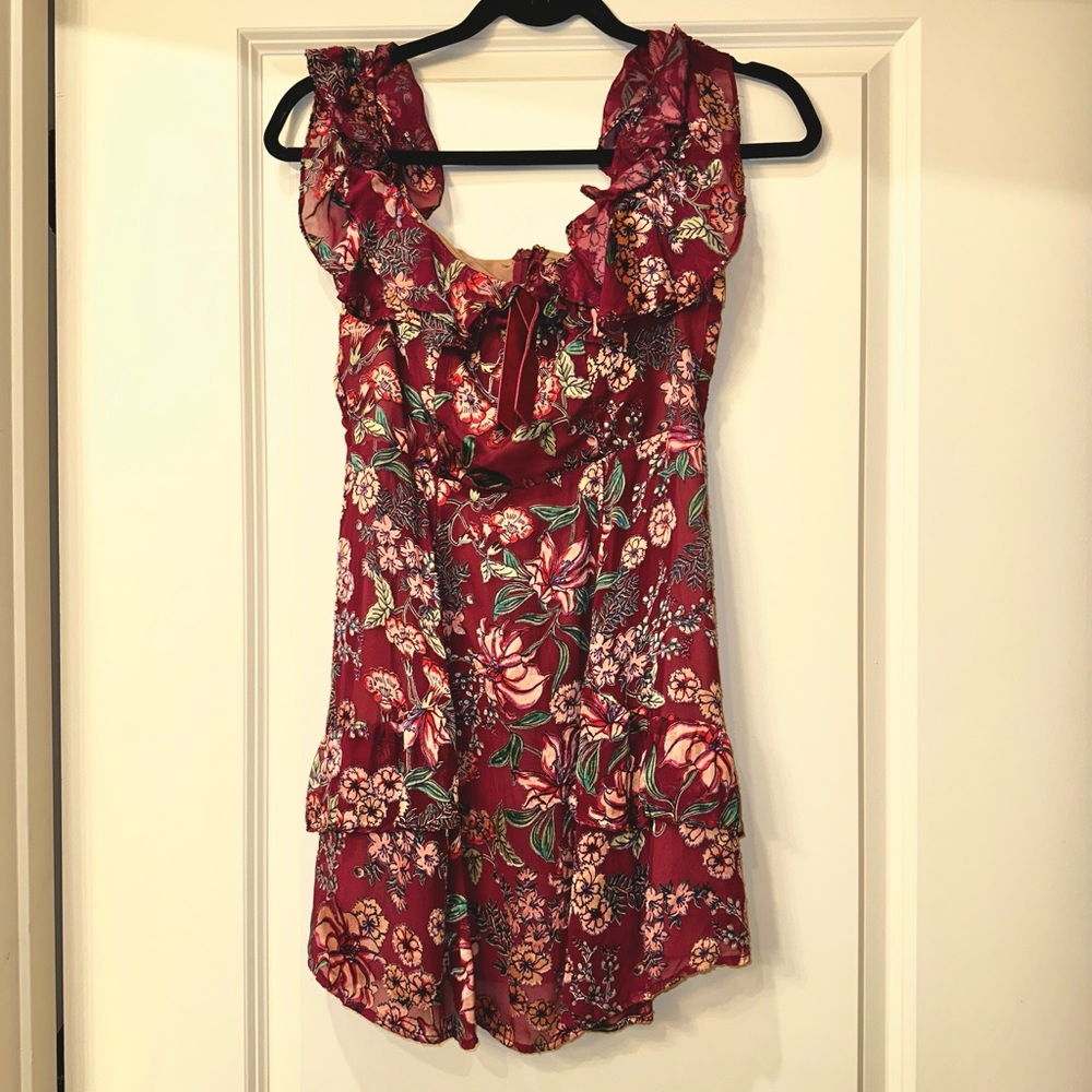 For Love & Lemons Silk Embroidered Mini Dress (Size S)